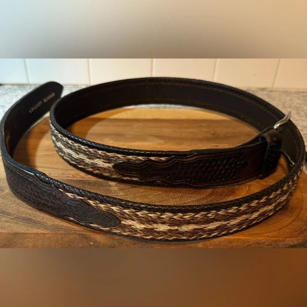 Grant’s Leather | Men’s/Unisex Western Leather Belt w/Woven Horse Hair, Size 46